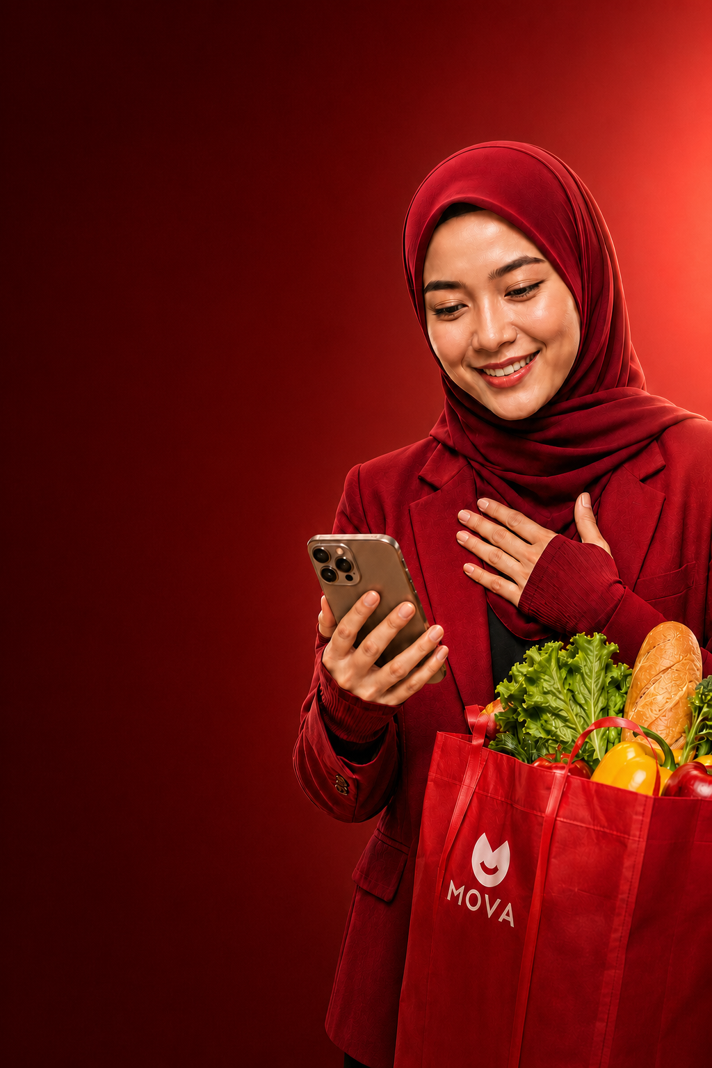 Ayu tersenyum melihat cashback MOVA selepas membeli keperluan keluarga